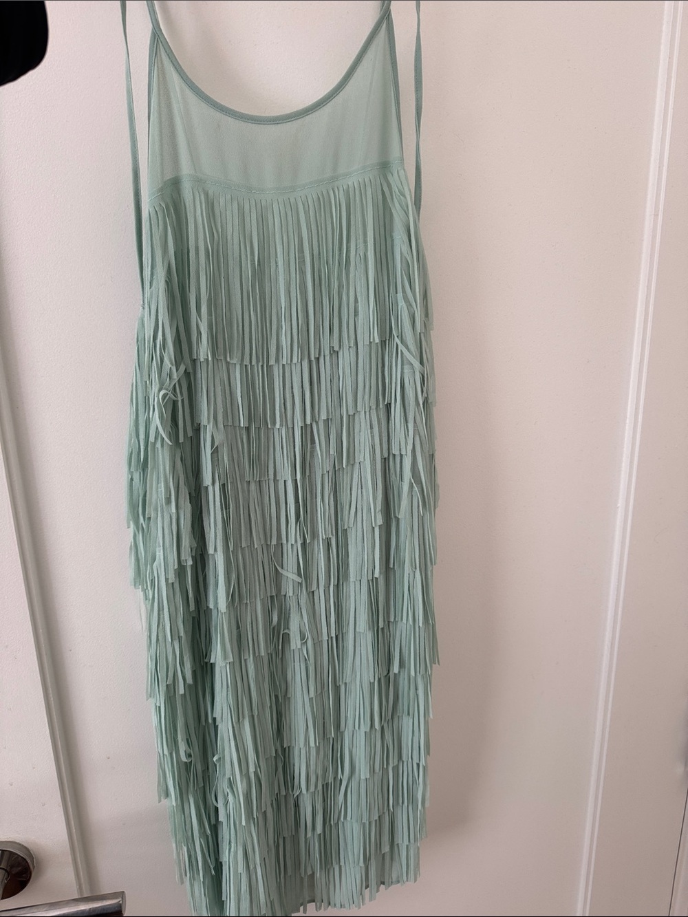 Zara Mint Green Fringed Slip Dress